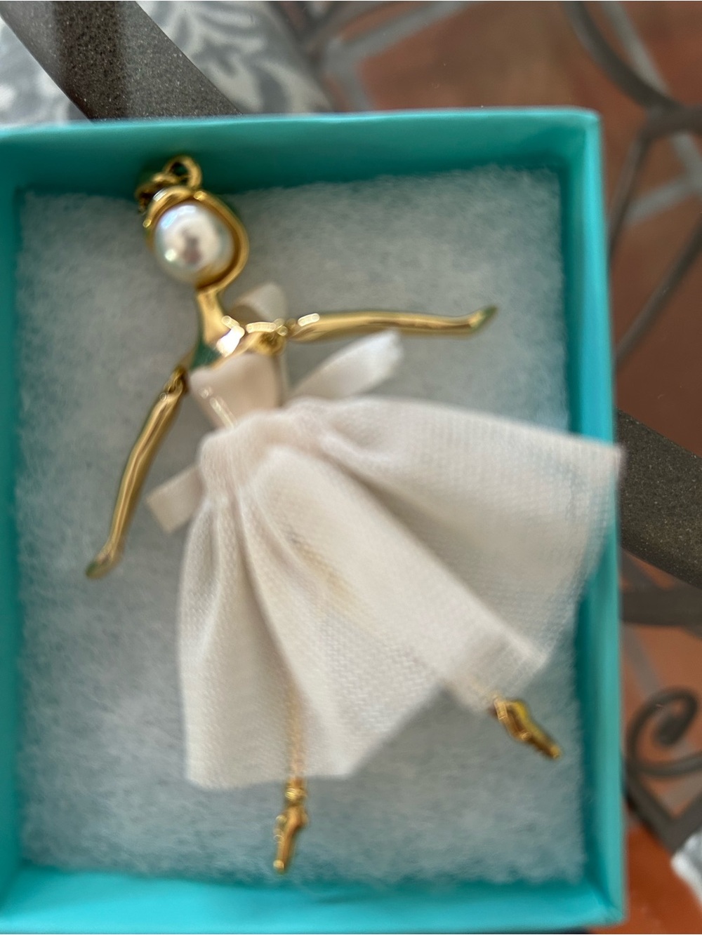 Gold Ballet Doll Pendant Necklace with Light Pink Dress